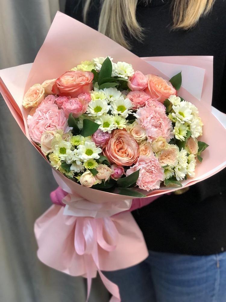 Букет цветов из: Гвоздики, Розы и Хризантемы в Придорожном