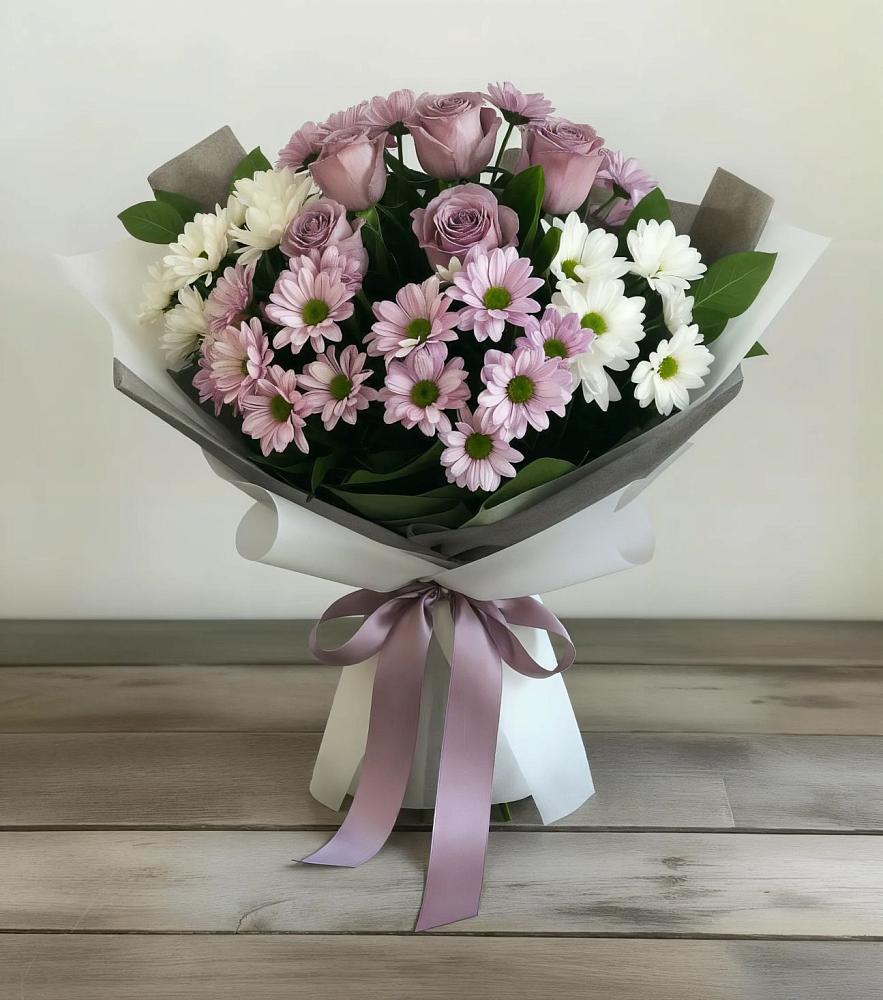 Букет цветов из: Хризантемы и Розы в Придорожном