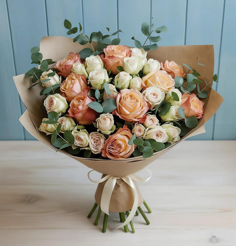 Букет цветов из: Альстромерии и Розы в Придорожном