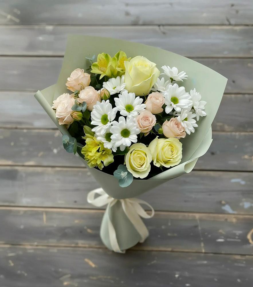 Букет цветов из: Альстромерии, Розы и Хризантемы в Придорожном