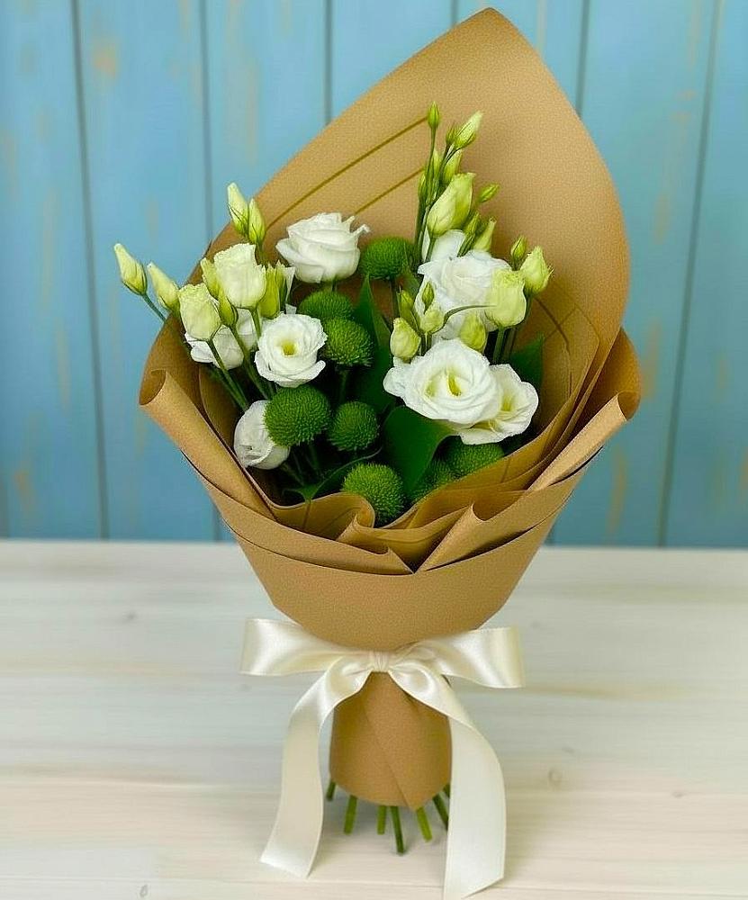 Букет цветов из: Хризантемы и Лизиантусы в Придорожном