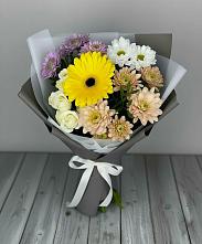 Букет цветов из:  Розы, Герберы и Хризантемы в Придорожном