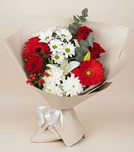 Букет цветов из:  Розы, Хризантемы, Герберы и Лилии в Придорожном