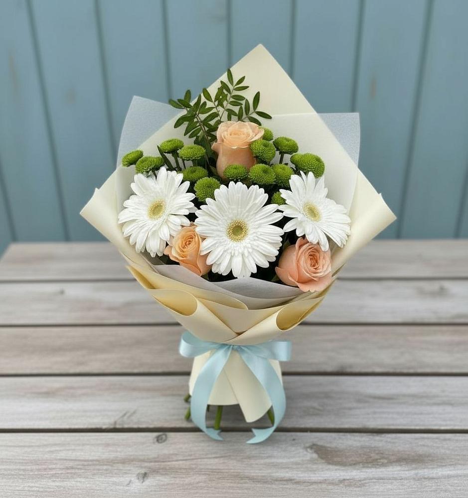 Букет цветов из: Герберы, Розы и Хризантемы в Придорожном