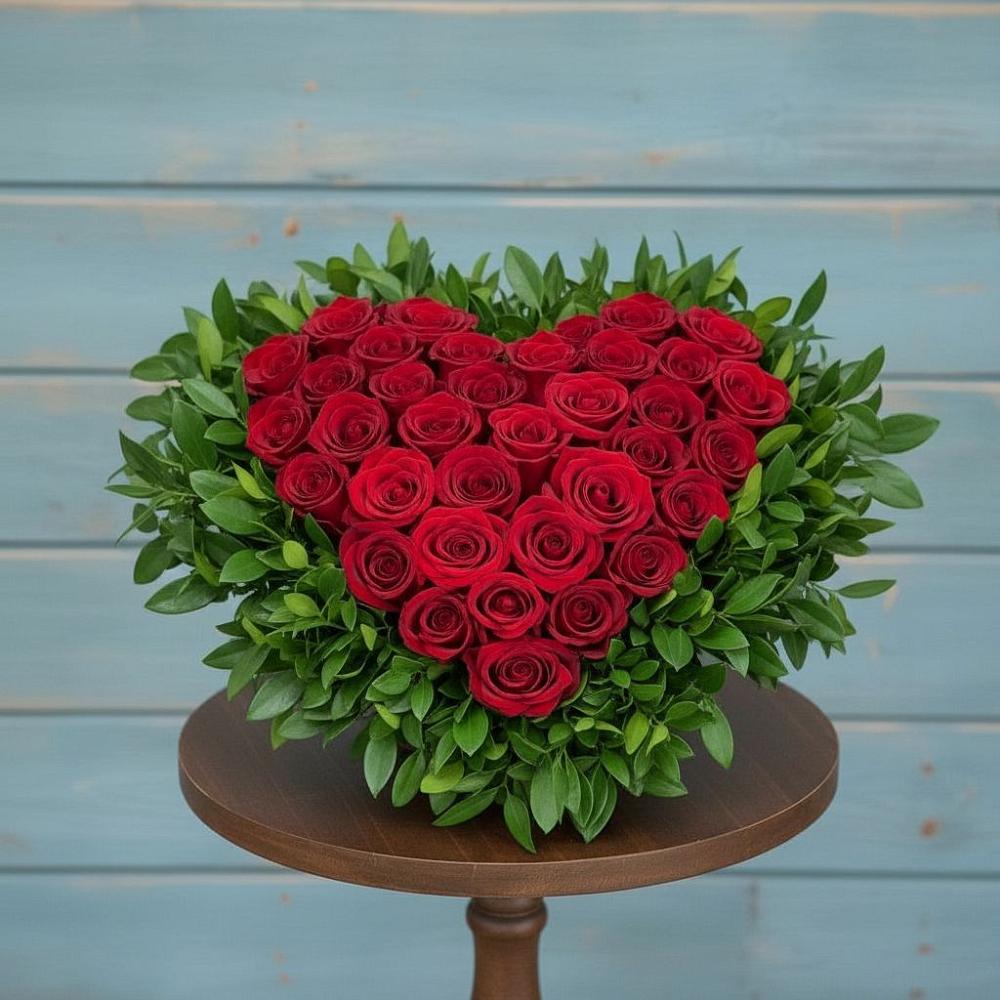 Цветочная композиция из Розы в виде сердца в Придорожном