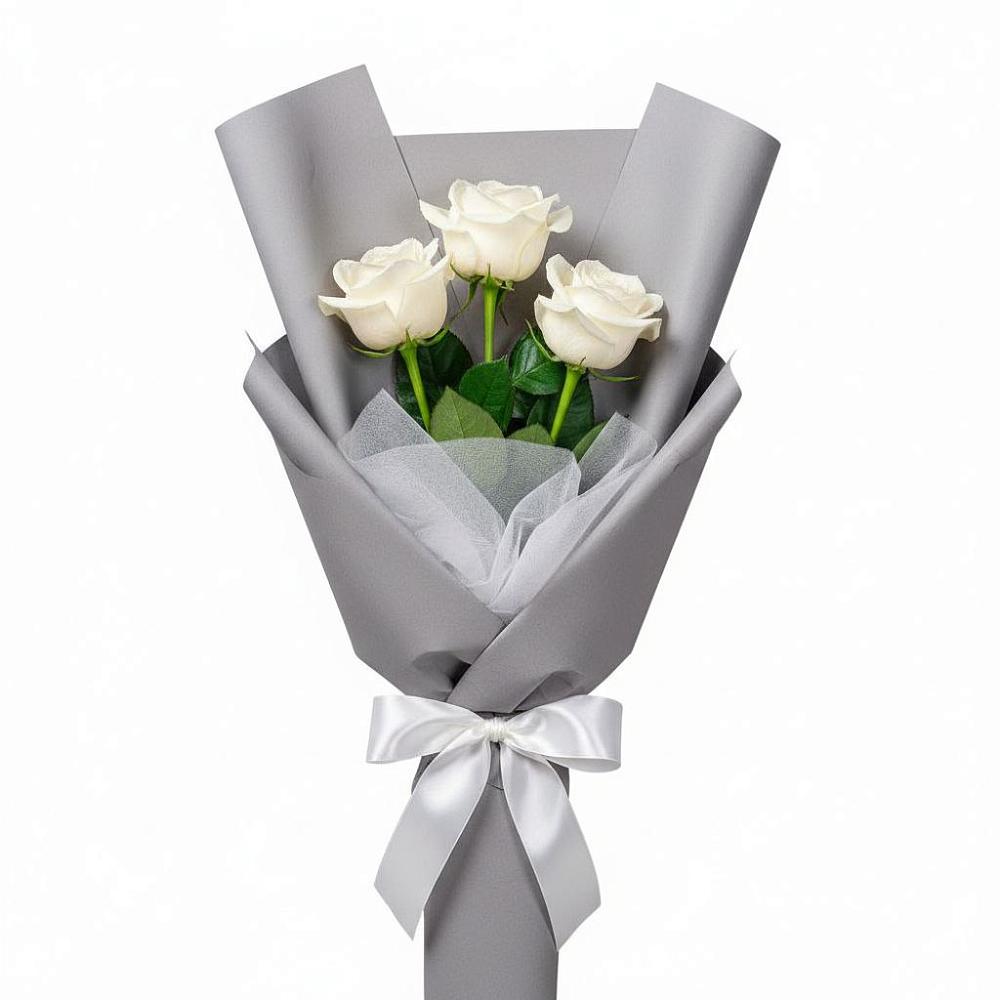 Букет 3 белые розы в Придорожном