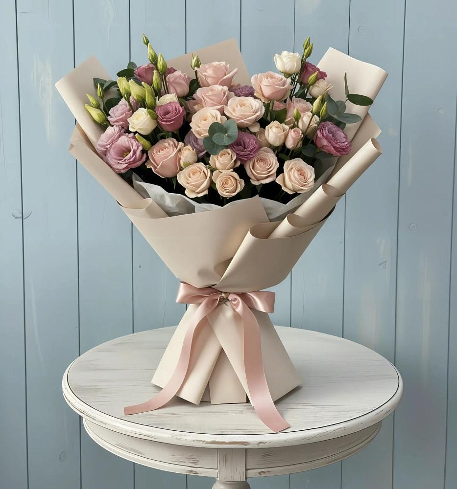 Букет цветов из: Розы и Лизиантусы в Придорожном