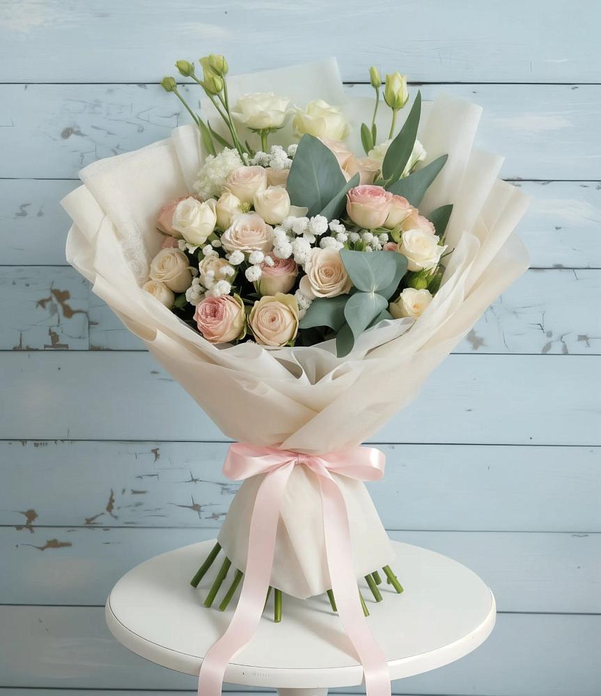 Букет цветов из: Розы и Лизиантусы в Придорожном