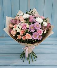 Букет цветов из:  Хризантемы, Розы и Альстромерии в Придорожном