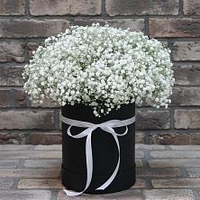 Цветочная композиция из Гипсофила в шляпной коробке в Придорожном