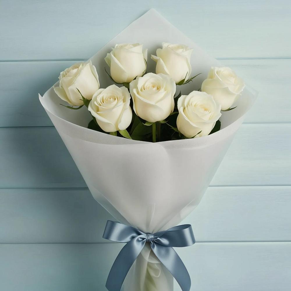 Букет 7 Белых роз Эдлесс Лав в Придорожном